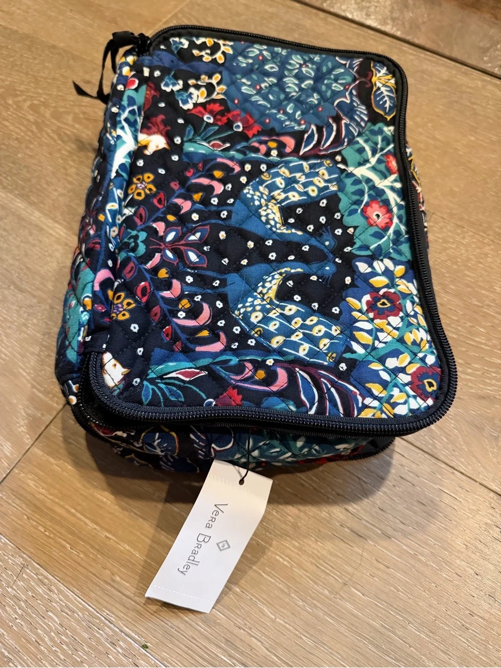 Vera Bradley Quilted Floral Zip Pouch in Teal and Navy